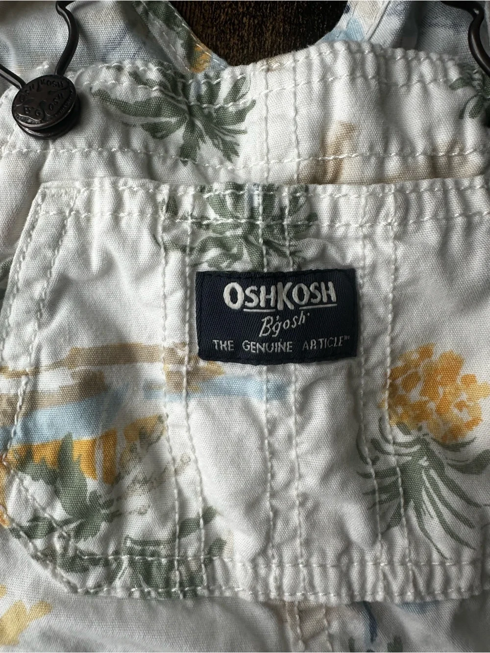 OshKosh B'gosh White Tropical Print Cotton Short Overalls 18 Months